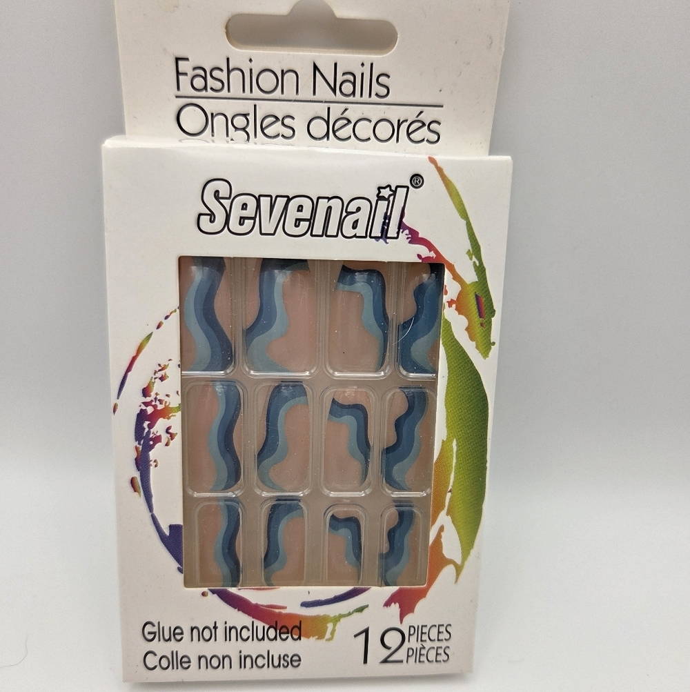 Sevenail Long Ballerina Blue Ocean Wave False Nails